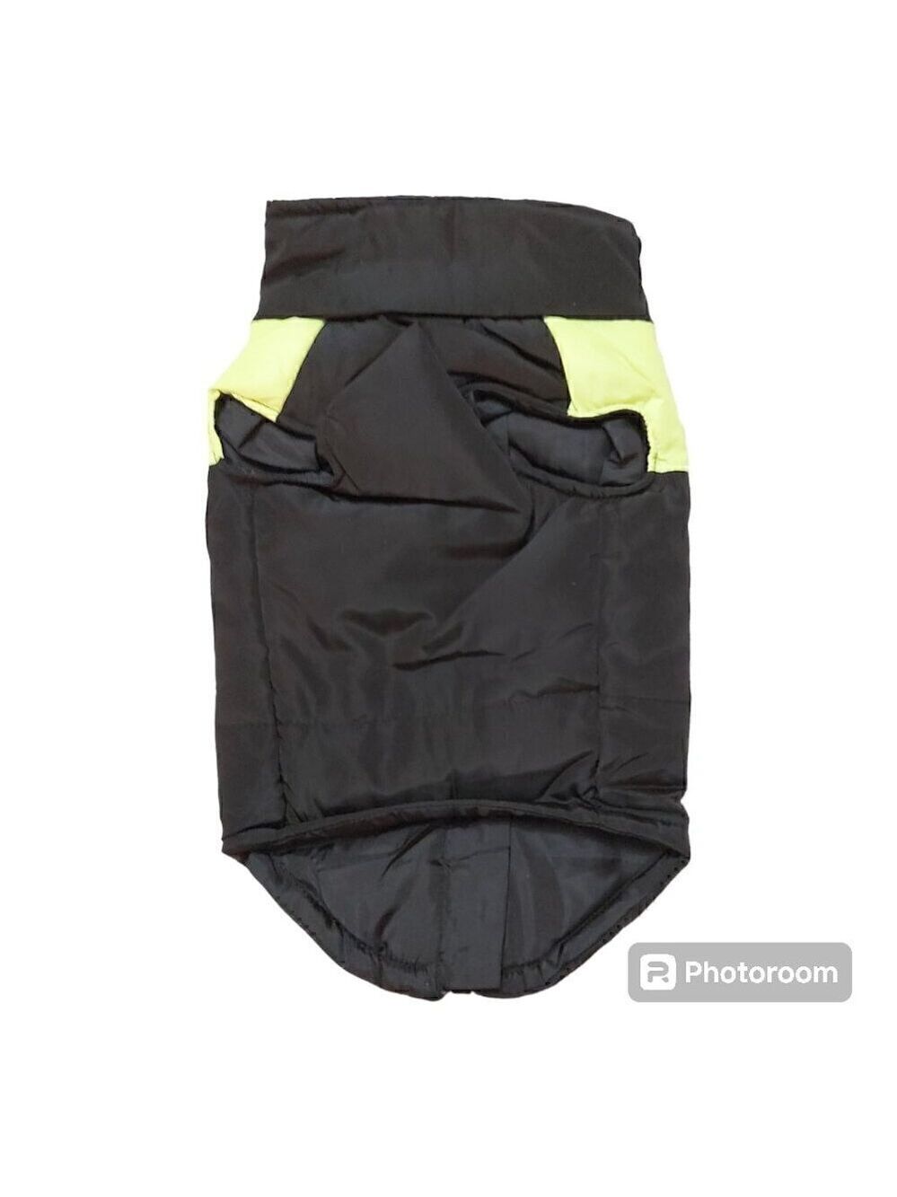 Black Dog Winter Coat with Fluorescent Green Stripe - Zipper Closure, Size Large - Picture 2 of 7